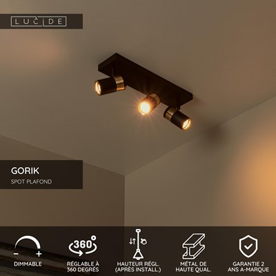 Lucide GORIK - Spot plafond - 3xGU10 - Noir